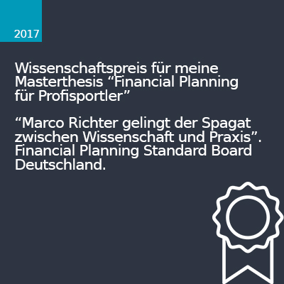Wissenschaftspreis für die Master Thesis von Marco Richter "Financial Planning für Profisportler"